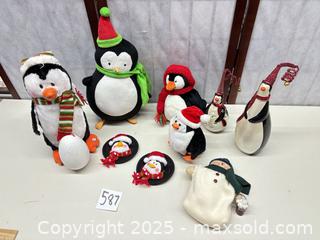 MaxSold Auction: Lot of 9 Holiday Penguin and Snowman Decorations - Warwick (Rhode Island, USA) SELLER MANAGED Reseller Online Auction - Warwick Avenue