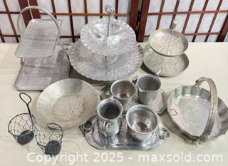 MaxSold Auction: Lot of Mixed Metal Serving Pieces, Approx. 12 - Warwick (Rhode Island, USA) SELLER MANAGED Reseller Online Auction - Warwick Avenue