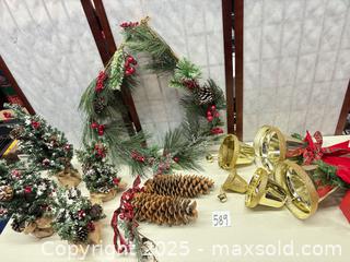 MaxSold Auction: Lot of Tabletop Christmas Trees, Wreath, Pinecone &#38; Decorative Bells - Warwick (Rhode Island, USA) SELLER MANAGED Reseller Online Auction - Warwick Avenue