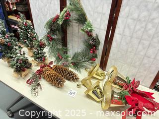 MaxSold Auction: Lot of Tabletop Christmas Trees, Wreath, Pinecone &#38; Decorative Bells - Warwick (Rhode Island, USA) SELLER MANAGED Reseller Online Auction - Warwick Avenue