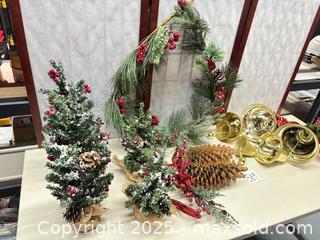 MaxSold Auction: Lot of Tabletop Christmas Trees, Wreath, Pinecone &#38; Decorative Bells - Warwick (Rhode Island, USA) SELLER MANAGED Reseller Online Auction - Warwick Avenue