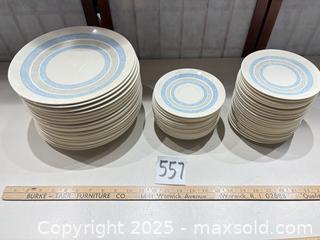 MaxSold Auction: MCM Homer Laughlin White Dinner, Salad &#38; Saucer Set with Blue Rings - Warwick (Rhode Island, USA) SELLER MANAGED Reseller Online Auction - Warwick Avenue