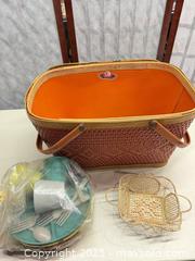 MaxSold Auction: Redman Picnic Basket Lot with Picnic Dishes &#38; Woven Tray - Warwick (Rhode Island, USA) SELLER MANAGED Reseller Online Auction - Warwick Avenue