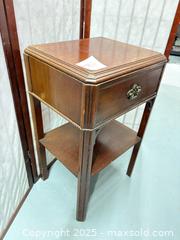 MaxSold Auction: Small Solid Wood Side Table / Nightstand with Drawer - Warwick (Rhode Island, USA) SELLER MANAGED Reseller Online Auction - Warwick Avenue