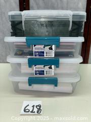 MaxSold Auction: Stackable Plastic Storage/Organizer Boxes — 4-Pack - Warwick (Rhode Island, USA) SELLER MANAGED Reseller Online Auction - Warwick Avenue