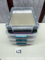 MaxSold Auction: Stackable Plastic Storage/Organizer Boxes — 4-Pack - Warwick (Rhode Island, USA) SELLER MANAGED Reseller Online Auction - Warwick Avenue