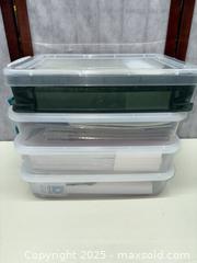 MaxSold Auction: Stackable Plastic Storage/Organizer Boxes — 4-Pack - Warwick (Rhode Island, USA) SELLER MANAGED Reseller Online Auction - Warwick Avenue