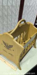 MaxSold Auction: Vintage Wooden Magazine Rack Organizer, Mustard Yellow - Warwick (Rhode Island, USA) SELLER MANAGED Reseller Online Auction - Warwick Avenue