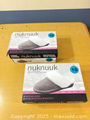 MaxSold Auction: (2 pairs) nuknuuk Ladies Slippers Size 10 Grey w/ White Sheepskin Cuff - Maple Ridge (British Columbia, Canada) SELLER MANAGED Estate Sale Online Auction - Blanshard Street (STORAGE)