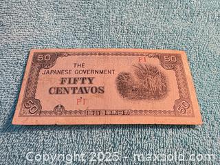 MaxSold Auction: 50 Centavos WW2 Japanese Government (Philippine Occupation) Banknote - Maple Ridge (British Columbia, Canada) PARTNER MANAGED Estate Sale Online Auction - Blanshard Street (STORAGE)