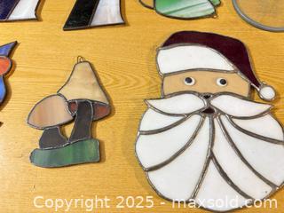 MaxSold Auction: Assorted Stained Glass Santa Clause Suncatchers & Hanging Ornaments — 11 pcs - Maple Ridge (British Columbia, Canada) PARTNER MANAGED Estate Sale Online Auction - Blanshard Street (STORAGE)