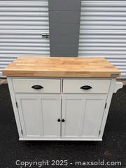 MaxSold Auction: Butcher Block Kitchen Island / Butcher Block Cart with Storage - Maple Ridge (British Columbia, Canada) PARTNER MANAGED Estate Sale Online Auction - Blanshard Street (STORAGE)