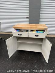MaxSold Auction: Butcher Block Kitchen Island / Butcher Block Cart with Storage - Maple Ridge (British Columbia, Canada) PARTNER MANAGED Estate Sale Online Auction - Blanshard Street (STORAGE)