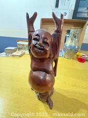 MaxSold Auction: Carved Wood Laughing Buddha / Hotei Statue, 8–10 in - Maple Ridge (British Columbia, Canada) PARTNER MANAGED Estate Sale Online Auction - Blanshard Street (STORAGE)