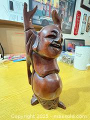 MaxSold Auction: Carved Wood Laughing Buddha / Hotei Statue, 8–10 in - Maple Ridge (British Columbia, Canada) PARTNER MANAGED Estate Sale Online Auction - Blanshard Street (STORAGE)