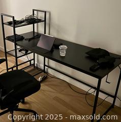 MaxSold Auction: Desk with Attached Shelving/Hutch, Black Matte Wood-Grain Top - Maple Ridge (British Columbia, Canada) PARTNER MANAGED Estate Sale Online Auction - Blanshard Street (STORAGE)