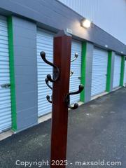 MaxSold Auction: Freestanding Wood Hall Tree Coat & Hat Rack, ~60–70 in - Maple Ridge (British Columbia, Canada) PARTNER MANAGED Estate Sale Online Auction - Blanshard Street (STORAGE)