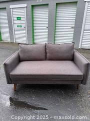 MaxSold Auction: Mid-Century Modern Gray Upholstered Loveseat with Tapered Wood Legs - Maple Ridge (British Columbia, Canada) PARTNER MANAGED Estate Sale Online Auction - Blanshard Street (STORAGE)
