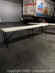 MaxSold Auction: Set of 2 Folding 6 ft Party/Picnic Benches — Plastic Top, Metal Legs - Maple Ridge (British Columbia, Canada) PARTNER MANAGED Estate Sale Online Auction - Blanshard Street (STORAGE)