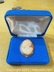 MaxSold Auction: Shell Cameo Brooch/Pendant, Possibly Gold-Filled or Gold-Plated Frame, 30x24mm - Maple Ridge (British Columbia, Canada) PARTNER MANAGED Estate Sale Online Auction - Blanshard Street (STORAGE)
