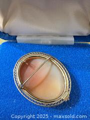 MaxSold Auction: Shell Cameo Brooch/Pendant, Possibly Gold-Filled or Gold-Plated Frame, 30x24mm - Maple Ridge (British Columbia, Canada) PARTNER MANAGED Estate Sale Online Auction - Blanshard Street (STORAGE)