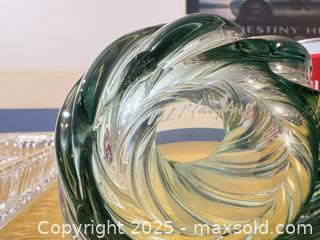 MaxSold Auction: Signed Green Swirled Hand-Blown Crystal Art Glass Vase - Maple Ridge (British Columbia, Canada) PARTNER MANAGED Estate Sale Online Auction - Blanshard Street (STORAGE)