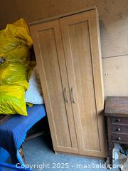 MaxSold Auction: Two-Door Freestanding Wardrobe / Storage Cabinet, Oak-Look - Maple Ridge (British Columbia, Canada) PARTNER MANAGED Estate Sale Online Auction - Blanshard Street (STORAGE)
