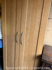 MaxSold Auction: Two-Door Freestanding Wardrobe / Storage Cabinet, Oak-Look - Maple Ridge (British Columbia, Canada) PARTNER MANAGED Estate Sale Online Auction - Blanshard Street (STORAGE)
