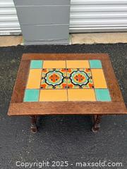MaxSold Auction: Victorian/Jacobean Revival Tile-Top Side Accent Table - Maple Ridge (British Columbia, Canada) PARTNER MANAGED Estate Sale Online Auction - Blanshard Street (STORAGE)