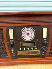 MaxSold Auction: Vintage-style Tabletop Record Player & Radio Console, Cherry - Maple Ridge (British Columbia, Canada) PARTNER MANAGED Estate Sale Online Auction - Blanshard Street (STORAGE)