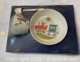 MaxSold Auction: Vintage Children's MCM Melamine Train Set Plate and Mug with Spoon - Maple Ridge (British Columbia, Canada) PARTNER MANAGED Estate Sale Online Auction - Blanshard Street (STORAGE)