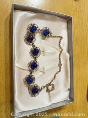 MaxSold Auction: Vintage Floral Link Choker with Cobalt Blue Glass Cabochons - Maple Ridge (British Columbia, Canada) PARTNER MANAGED Estate Sale Online Auction - Blanshard Street (STORAGE)