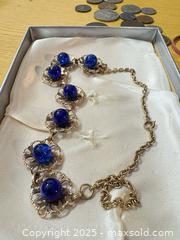 MaxSold Auction: Vintage Floral Link Choker with Cobalt Blue Glass Cabochons - Maple Ridge (British Columbia, Canada) PARTNER MANAGED Estate Sale Online Auction - Blanshard Street (STORAGE)