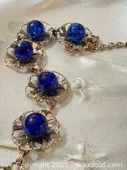 MaxSold Auction: Vintage Floral Link Choker with Cobalt Blue Glass Cabochons - Maple Ridge (British Columbia, Canada) PARTNER MANAGED Estate Sale Online Auction - Blanshard Street (STORAGE)