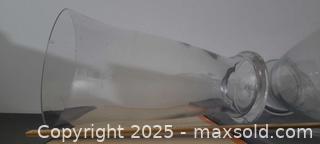 MaxSold Auction: Lot of 2 Clear Glass Hurricane Vases, ~10 in H, >5 in Opening - Toronto (Ontario, Canada) SELLER MANAGED Downsizing Online Auction - Wilson Avenue (CONDO)