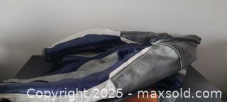MaxSold Auction: Navy Blue Leather Motorcycle Jacket Size S with Protective Pads - Toronto (Ontario, Canada) SELLER MANAGED Downsizing Online Auction - Wilson Avenue (CONDO)
