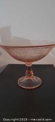 MaxSold Auction: Pink/Peach Footed Glass Bowl with Leaf &#38; Flower Pattern - Toronto (Ontario, Canada) SELLER MANAGED Downsizing Online Auction - Wilson Avenue (CONDO)