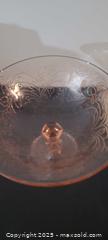 MaxSold Auction: Pink/Peach Footed Glass Bowl with Leaf &#38; Flower Pattern - Toronto (Ontario, Canada) SELLER MANAGED Downsizing Online Auction - Wilson Avenue (CONDO)