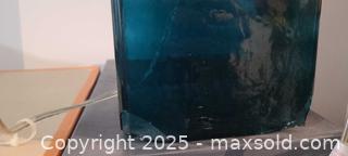 MaxSold Auction: Teal Deep Blue Glass Table Lamp with Cream Fabric Shade - Toronto (Ontario, Canada) SELLER MANAGED Downsizing Online Auction - Wilson Avenue (CONDO)