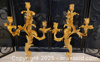 MaxSold Auction: Pair of Large Gilt Brass Wall Sconces  - Newmarket (Ontario, Canada) SELLER MANAGED Downsizing Online Auction - Amberlee Court