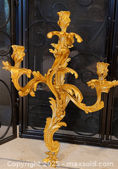 MaxSold Auction: Pair of Large Gilt Brass Wall Sconces  - Newmarket (Ontario, Canada) SELLER MANAGED Downsizing Online Auction - Amberlee Court