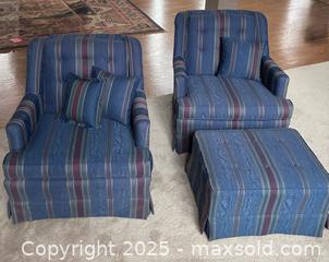 MaxSold Auction: Pair of upholstered arm lounge chairs with one ottoman - Suwanee (Georgia, USA) SELLER MANAGED Estate Sale Online Auction - Laurel Oak Drive