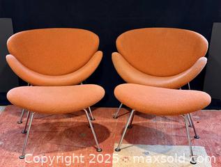 MaxSold Auction: Pair Original Artifort &#34;Orange Slice&#34; Chairs with Matching Footstools - Douglas (Massachusetts, USA) PARTNER MANAGED Estate Sale Online Auction - Southwest Main Street