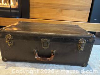 MaxSold Auction: Vintage Hard-Sided Suitcase Trunk, Dark Brown with Tan Interior - Toronto (Ontario, Canada) SELLER MANAGED Downsizing Online Auction - Bright Street