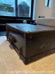 MaxSold Auction: Vintage Hard-Sided Suitcase Trunk, Dark Brown with Tan Interior - Toronto (Ontario, Canada) SELLER MANAGED Downsizing Online Auction - Bright Street