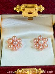 MaxSold Auction: Stunning, Pink Cultured Pearl &#39;Flower&#39; Earrings - 14k Gold  - Hamilton (Ontario, Canada) SELLER MANAGED Estate Sale Online Auction - Gertrude Street