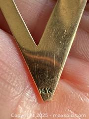 MaxSold Auction: 14K Gold Modernist “V” Brooch with Enamel Accents – Marked 14K - Toronto (Ontario, Canada) SELLER MANAGED Moving Online Auction - 1/2  Wellesley Street East