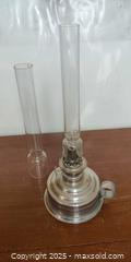 MaxSold Auction: Antique French Pewter Oil Lamp with Glass Chimneys – “Le Sphinx Breveté, Louis Brandt”  - Toronto (Ontario, Canada) SELLER MANAGED Moving Online Auction - 1/2  Wellesley Street East