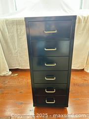 MaxSold Auction: Black Metal 5-Drawer Filing Cabinet on Casters – Mobile Vertical File  - Toronto (Ontario, Canada) SELLER MANAGED Moving Online Auction - 1/2  Wellesley Street East