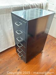 MaxSold Auction: Black Metal 5-Drawer Filing Cabinet on Casters – Mobile Vertical File  - Toronto (Ontario, Canada) SELLER MANAGED Moving Online Auction - 1/2  Wellesley Street East